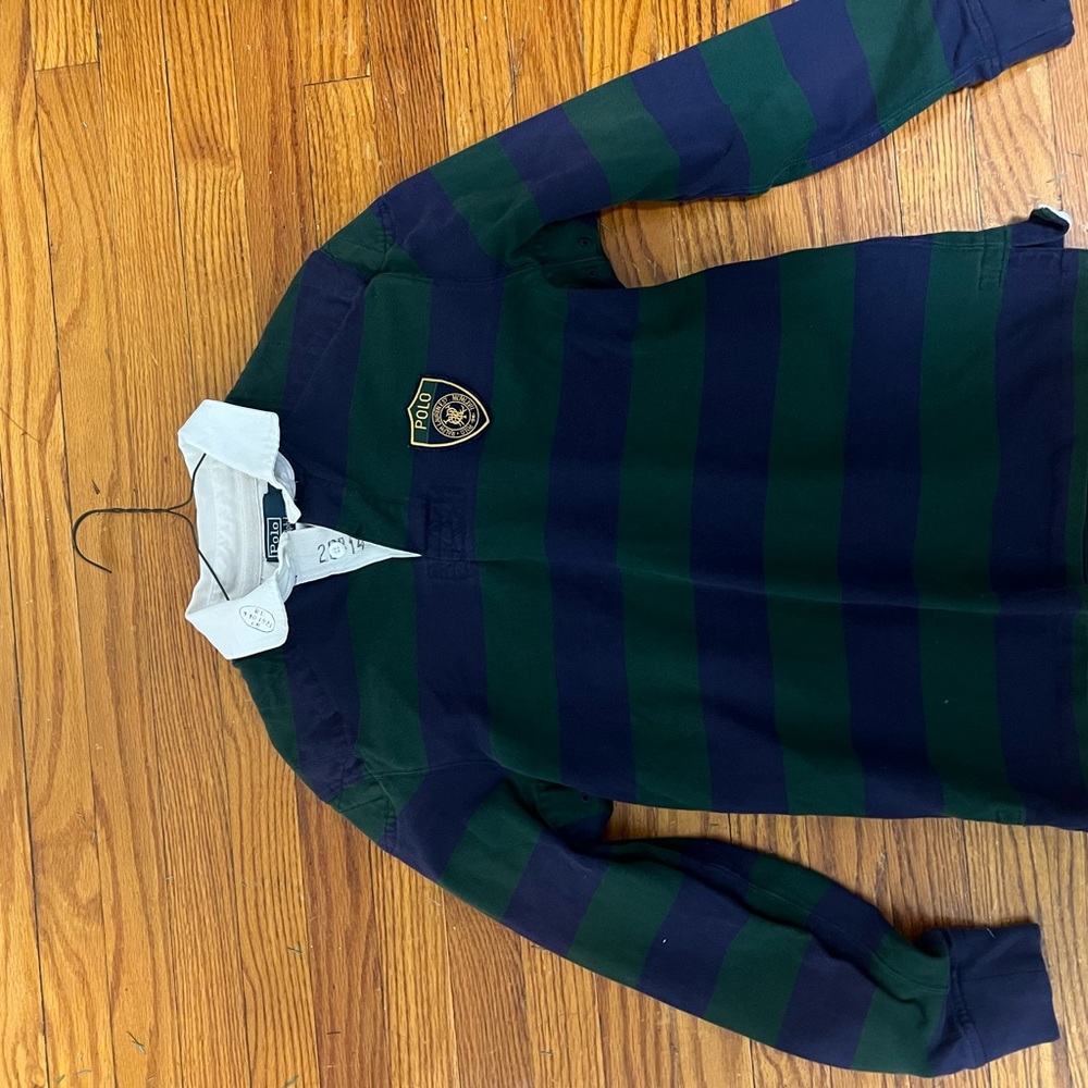 Ralph Lauren Green and Navy Striped Rugby Shirt